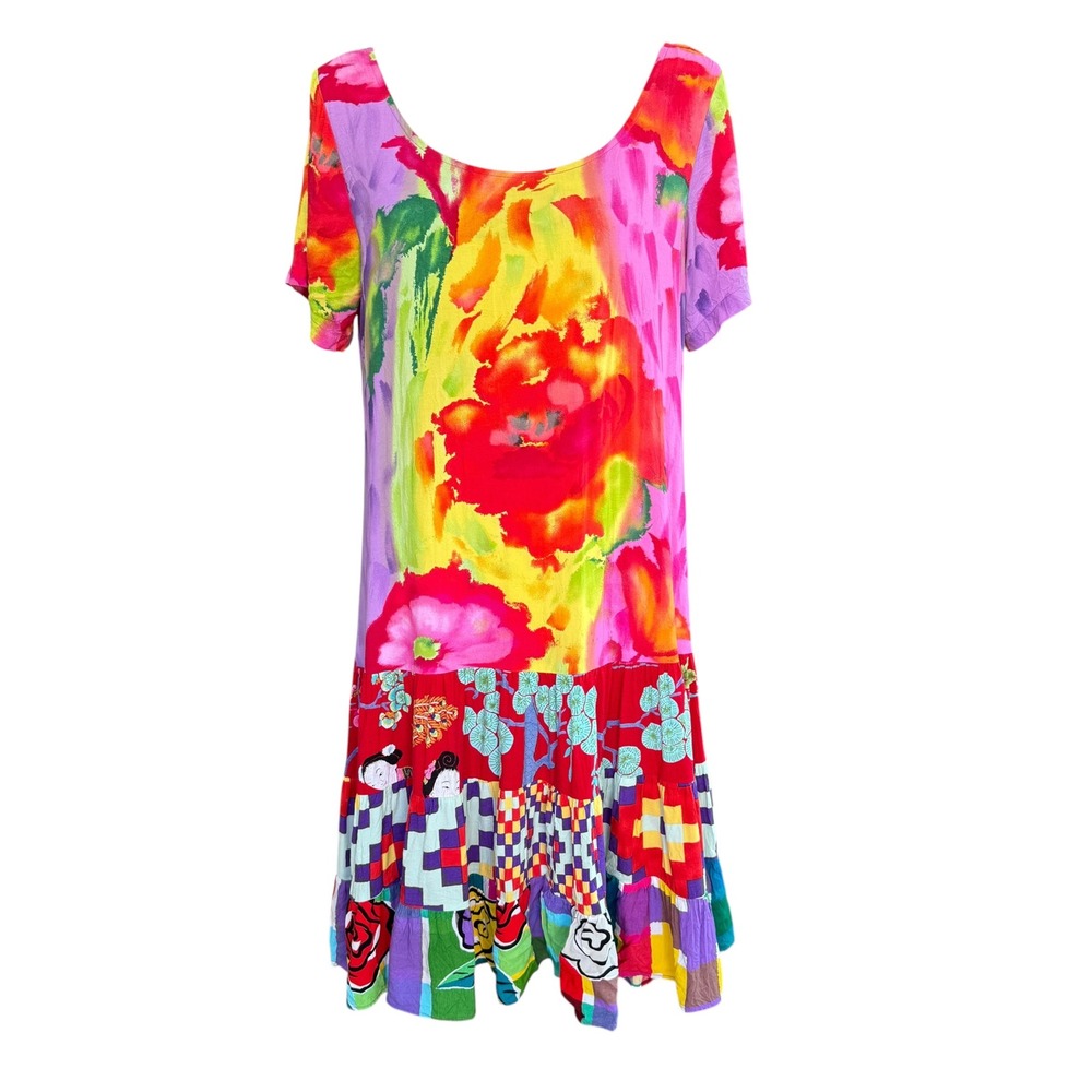 Jams World Multi Color Floral Patchwork Rayon Mini Dress W329 Large